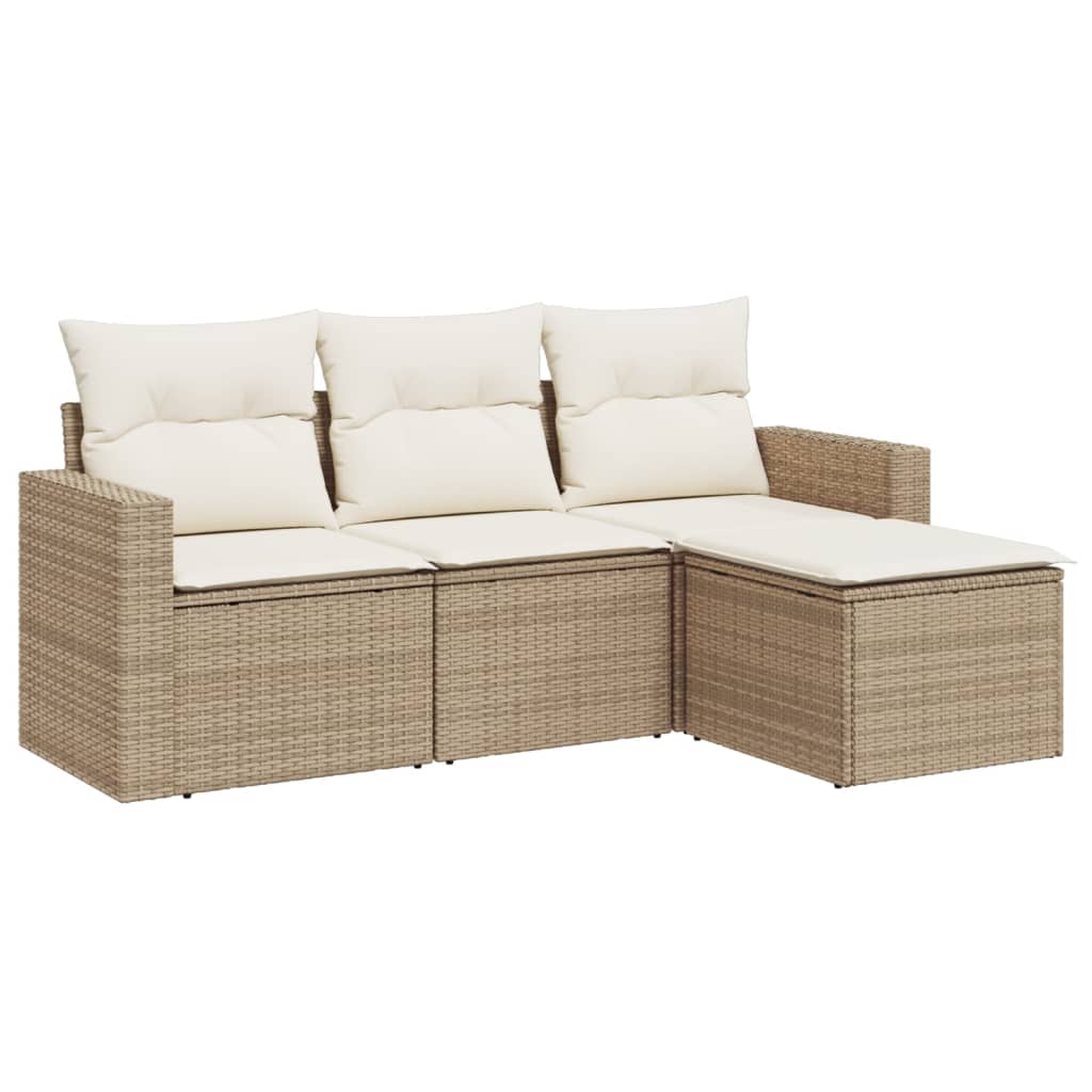 Set Divano da Giardino 4 pz con Cuscini Beige in Polyrattan