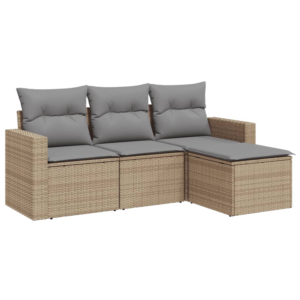 Set Divano da Giardino 4 pz con Cuscini Beige in Polyrattan