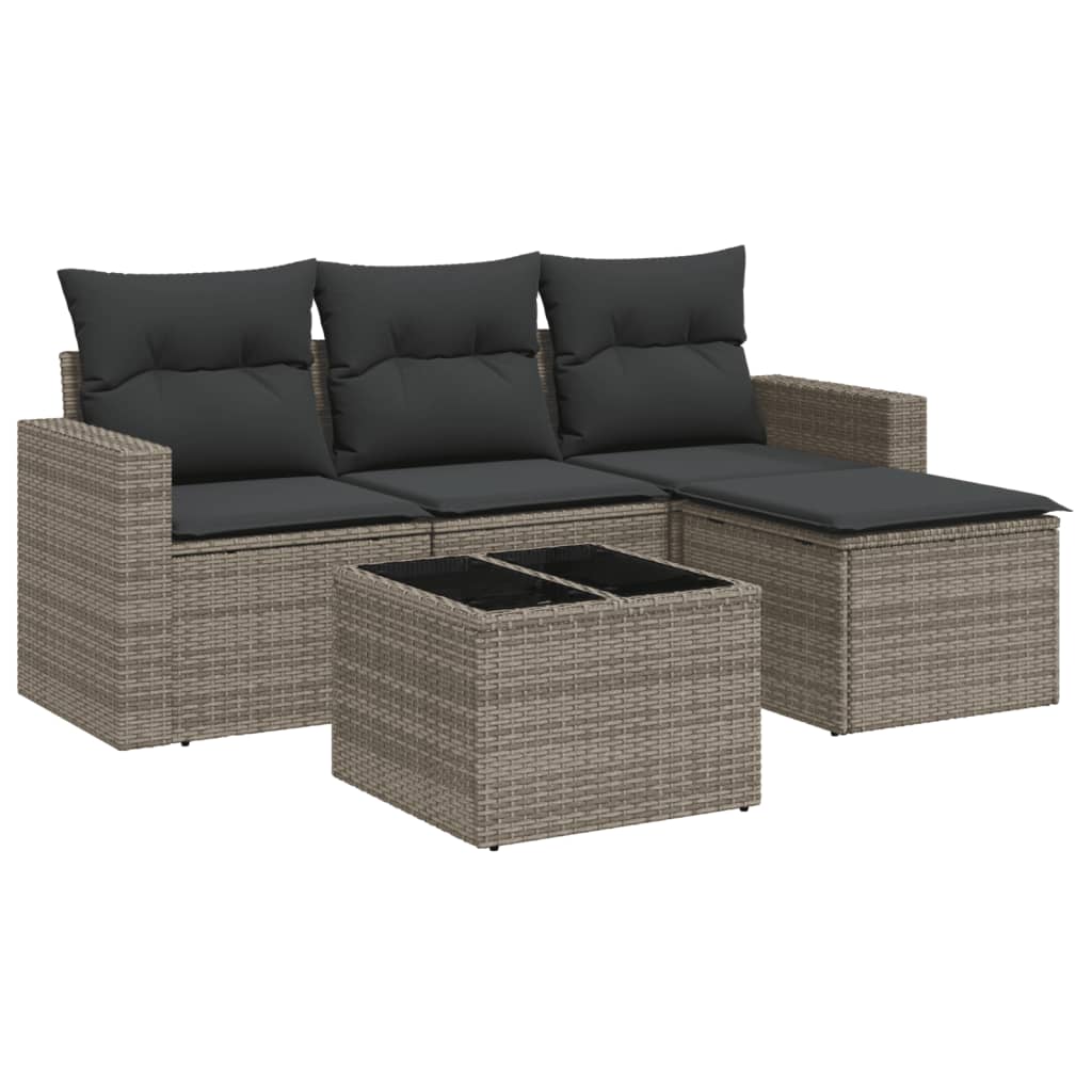 Set Divano da Giardino 5 pz con Cuscini Grigio in Polyrattan