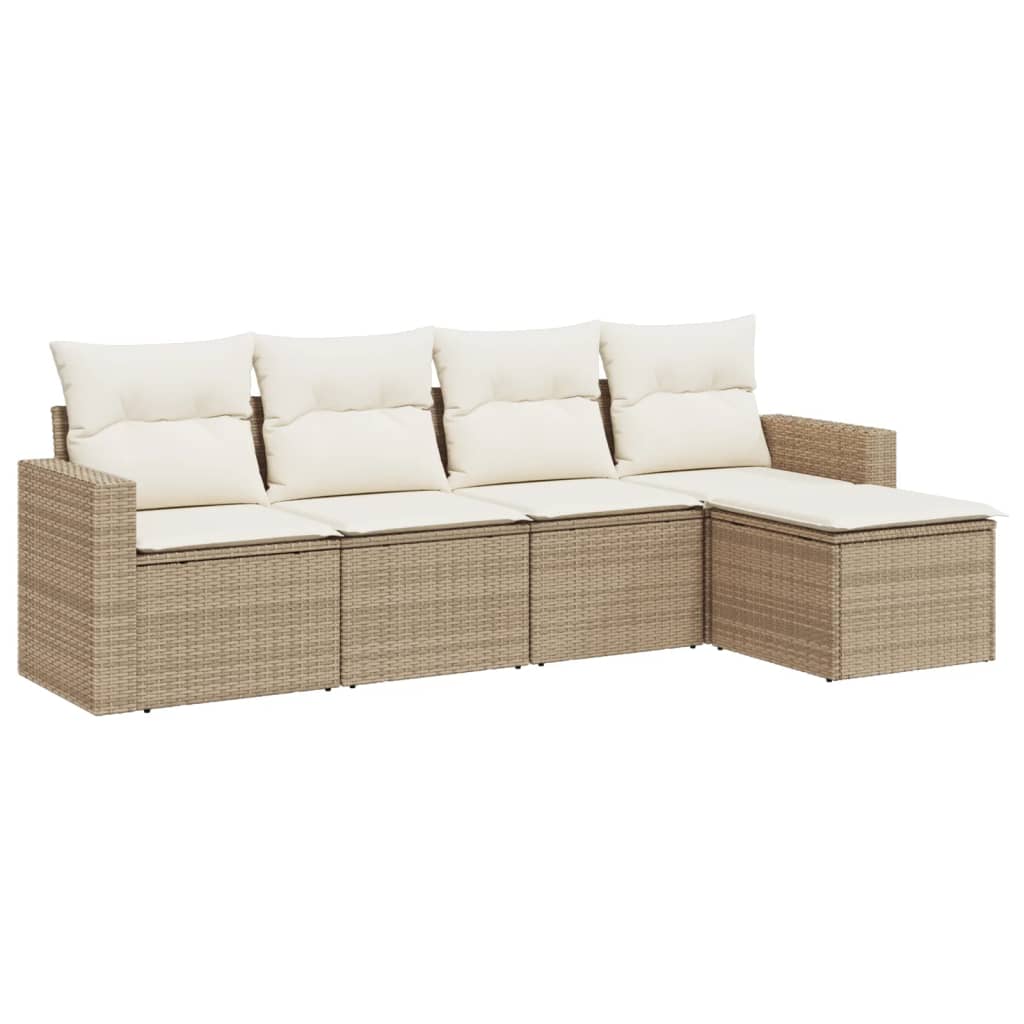 Set Divano da Giardino 5 pz con Cuscini Beige in Polyrattan