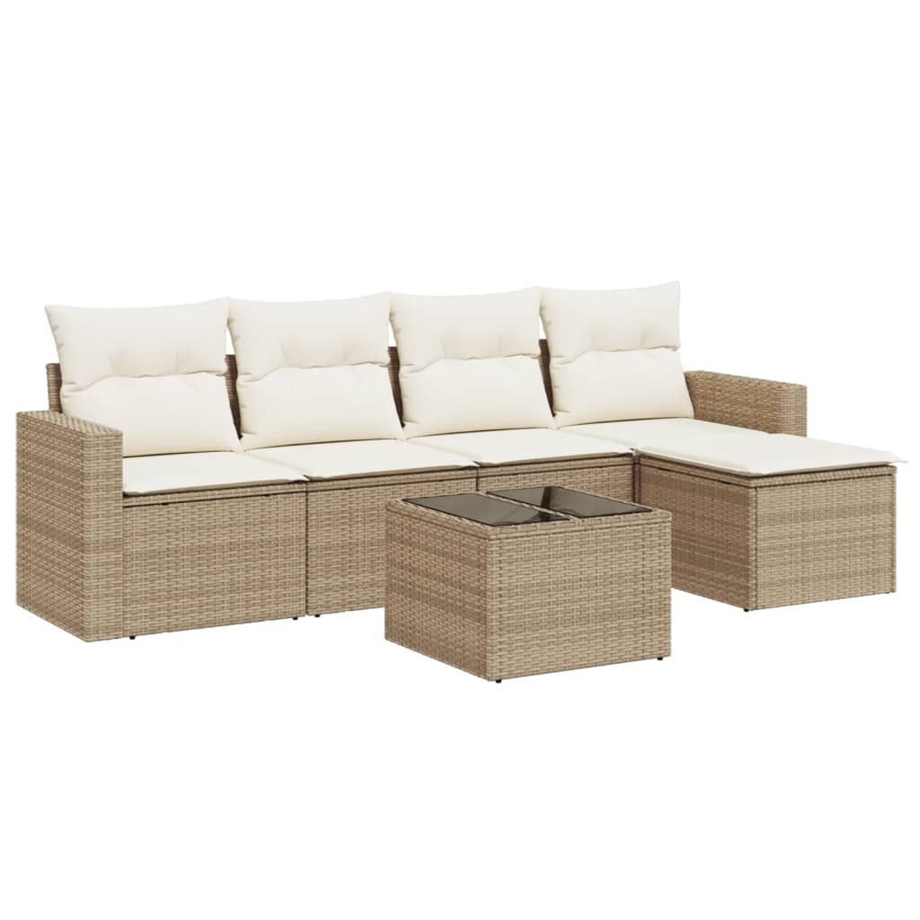 Set Divano da Giardino 6 pz con Cuscini Beige in Polyrattan