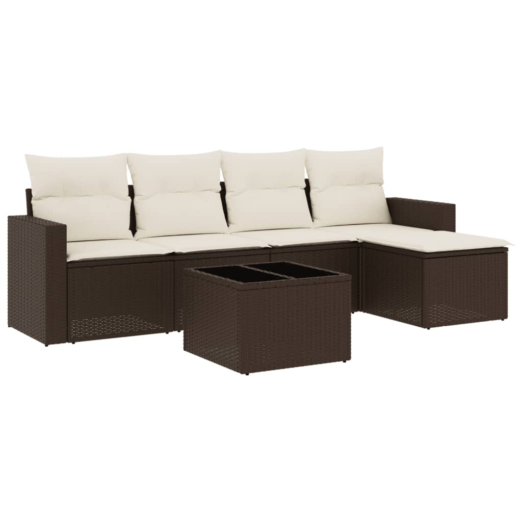 Set Divani da Giardino 6 pz con Cuscini Marrone in Polyrattan