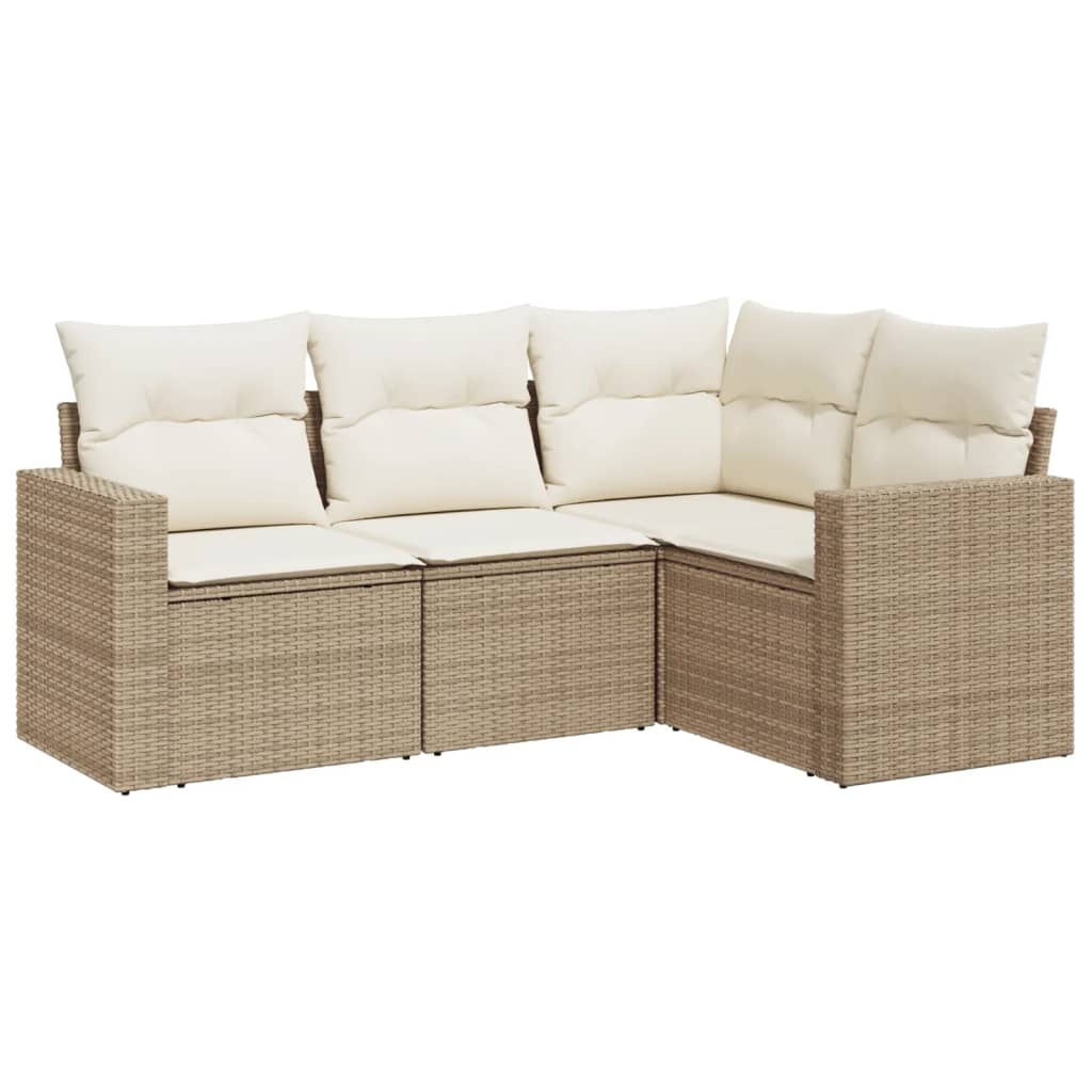 Set Divano da Giardino 4 pz con Cuscini Beige in Polyrattan