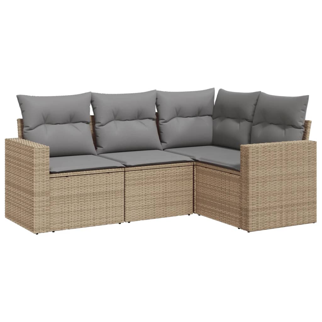 Set Divano da Giardino 4 pz con Cuscini Beige in Polyrattan