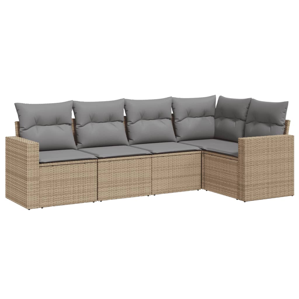 Set Divano da Giardino 5 pz con Cuscini Beige in Polyrattan