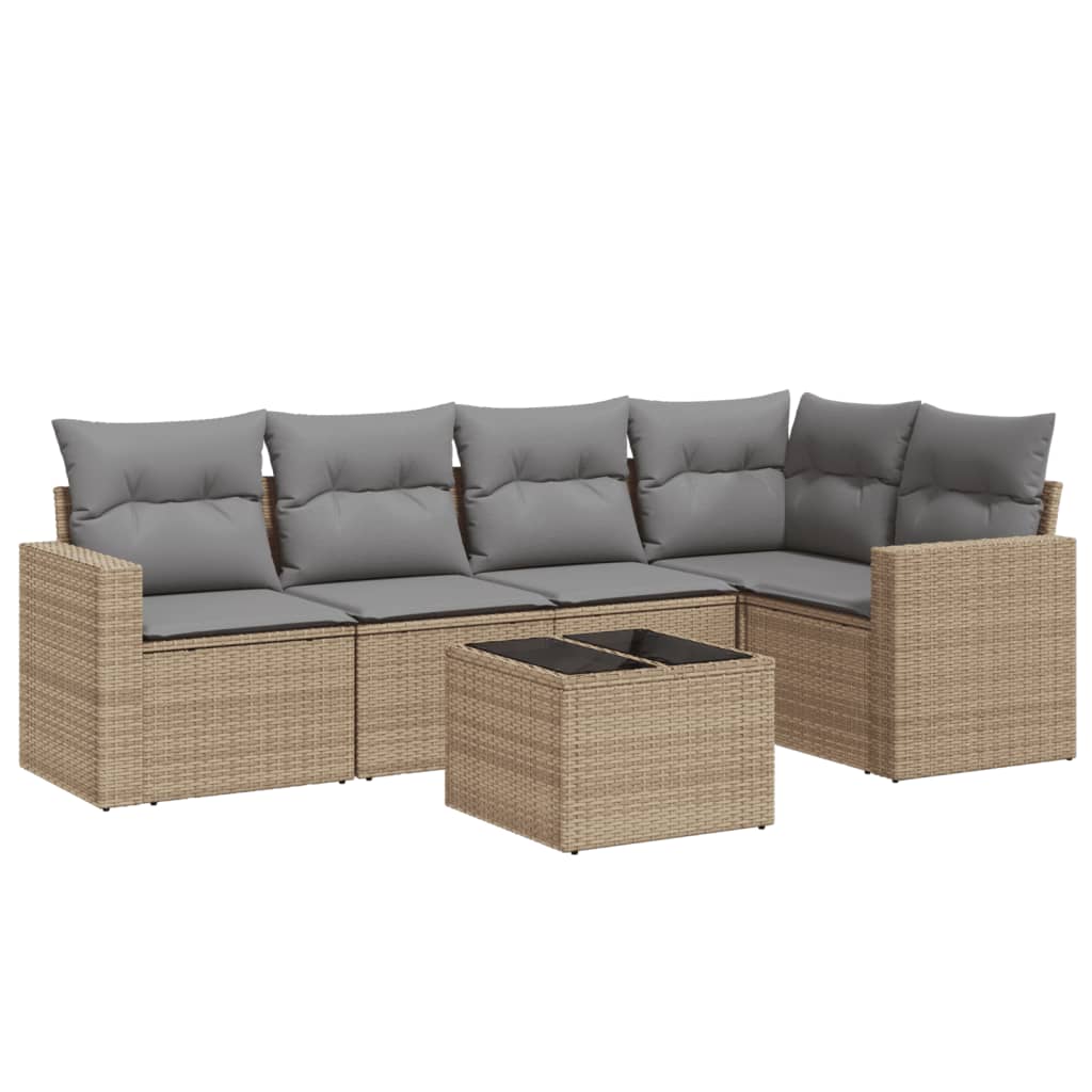 Set Divano da Giardino 6 pz con Cuscini Beige in Polyrattan