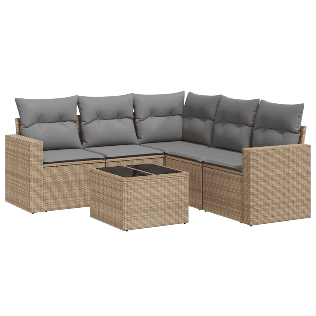 Set Divano da Giardino 6 pz con Cuscini Beige in Polyrattan