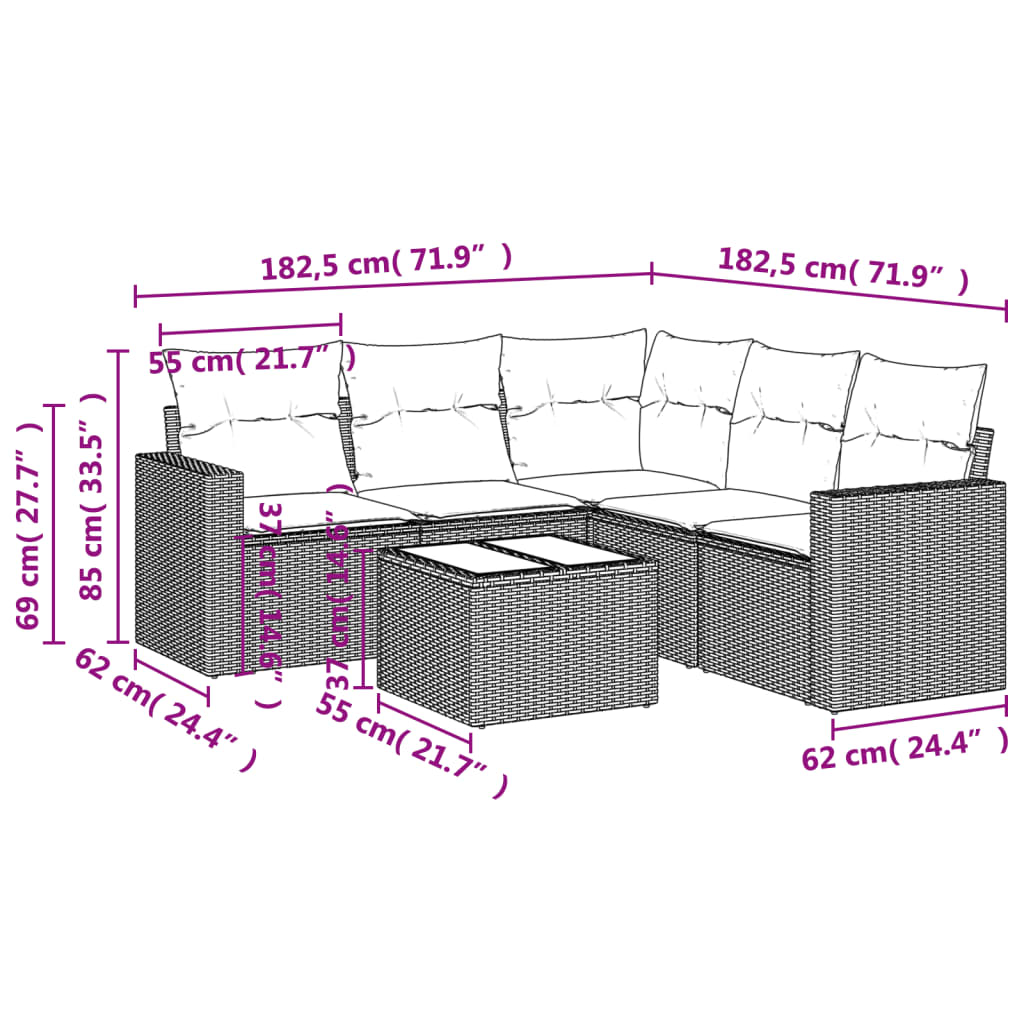 Set Divano da Giardino 6 pz con Cuscini Beige in Polyrattan