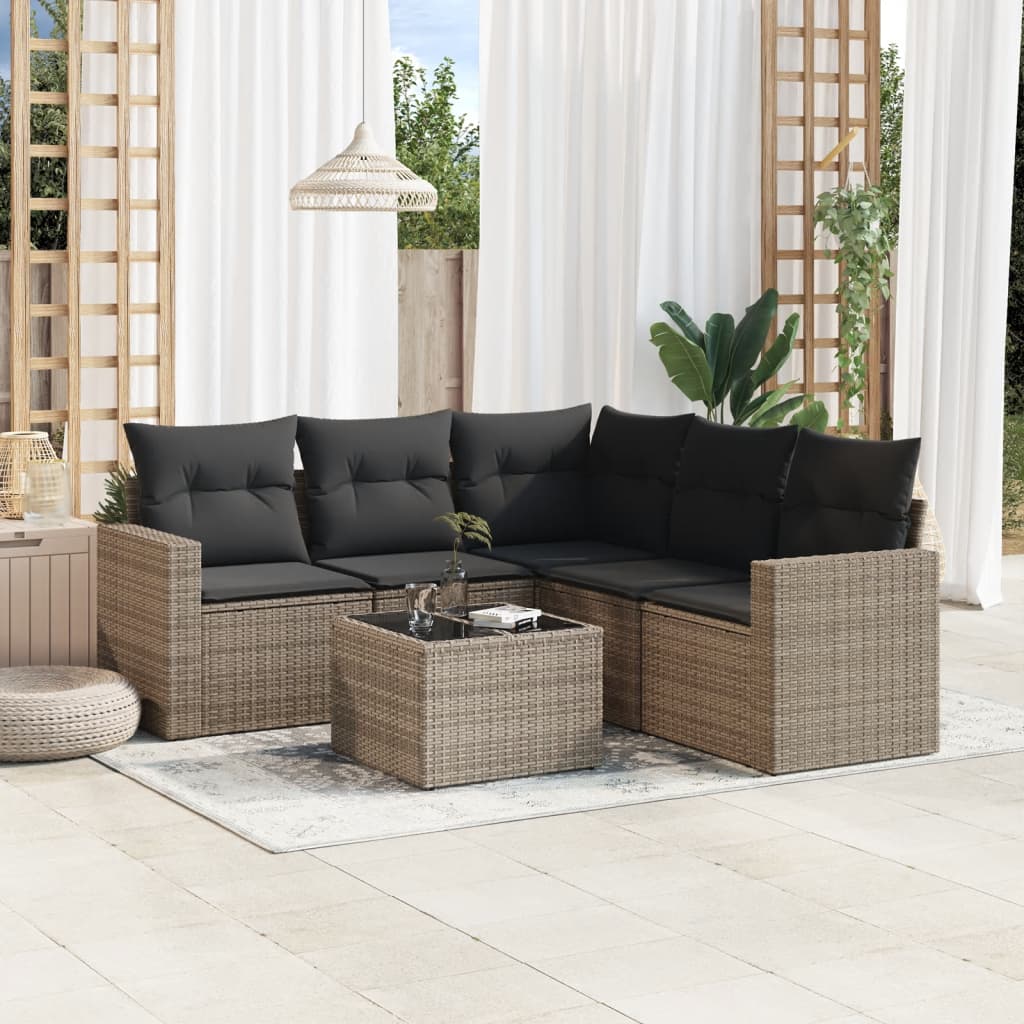 Set Divano da Giardino 6 pz con Cuscini Grigio in Polyrattan