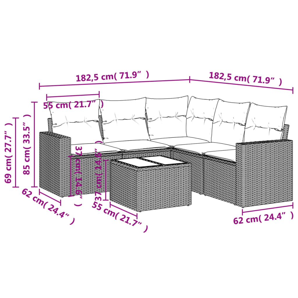 Set Divano da Giardino 6 pz con Cuscini Marrone in Polyrattan