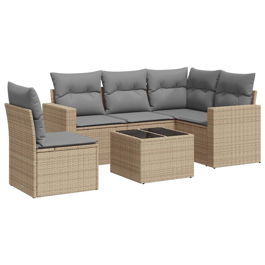 Set Divano da Giardino 6 pz con Cuscini Beige in Polyrattan