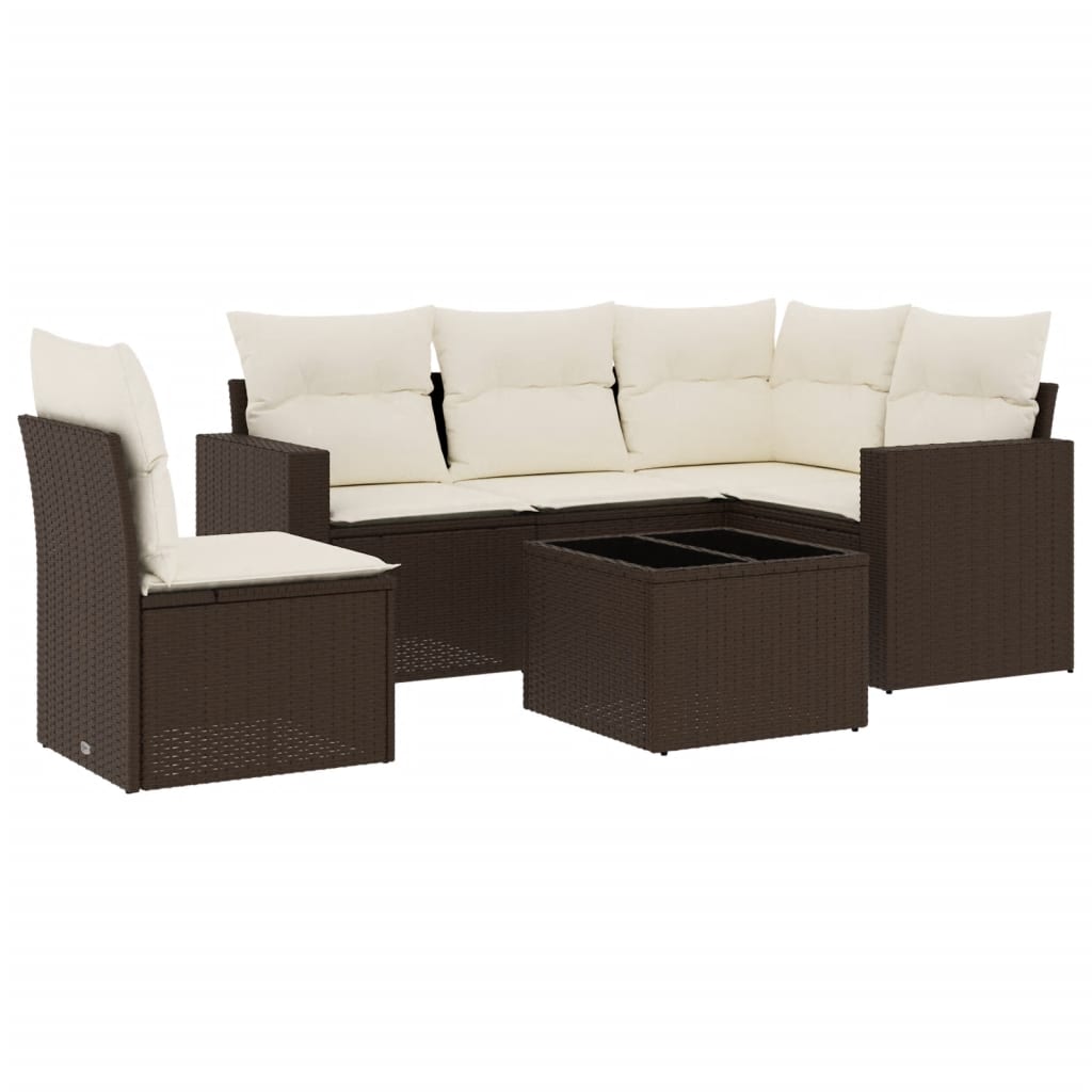 Set Divani da Giardino 6 pz con Cuscini Marrone in Polyrattan