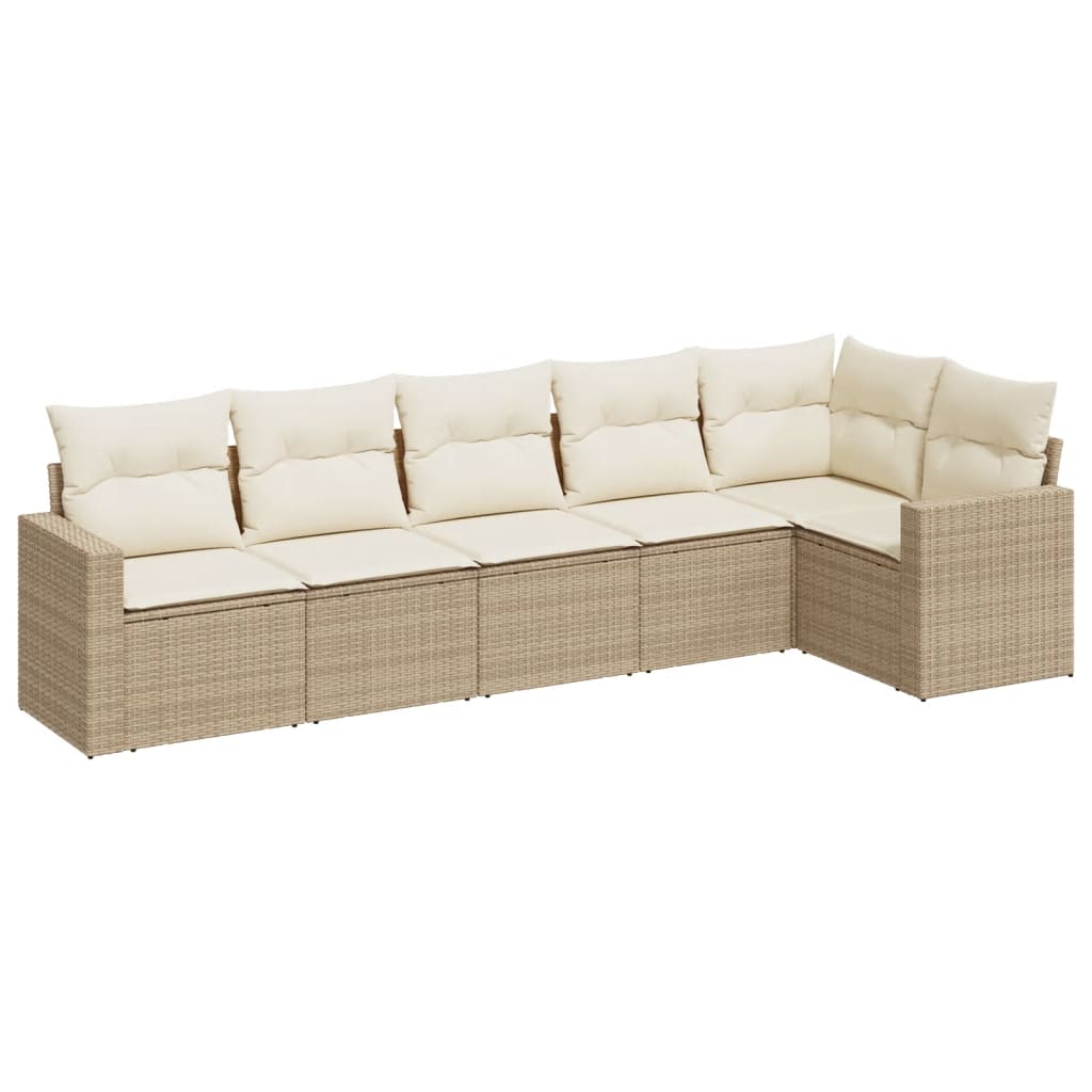 Set Divano da Giardino 6 pz con Cuscini Beige in Polyrattan