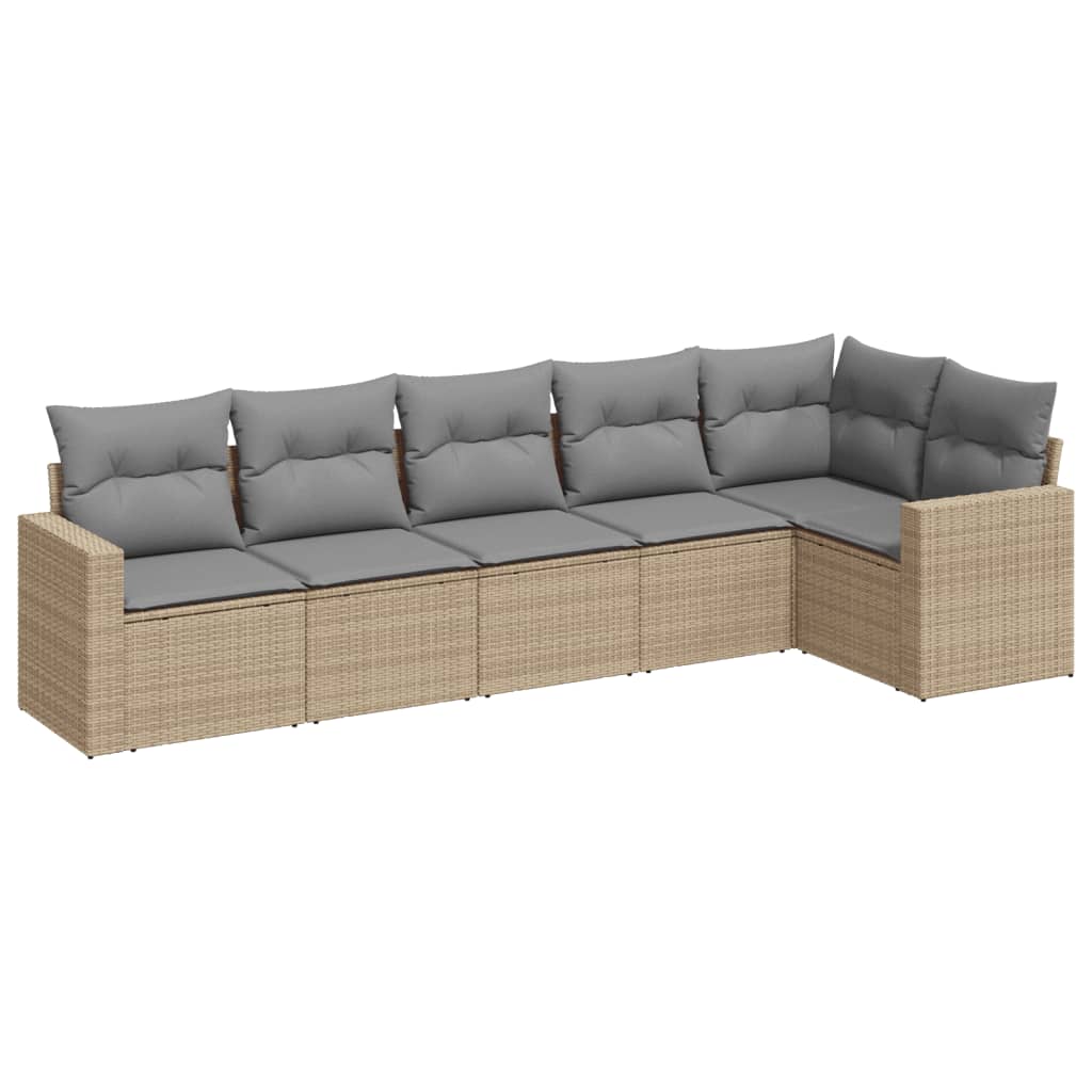 Set Divano da Giardino 6 pz con Cuscini Beige in Polyrattan