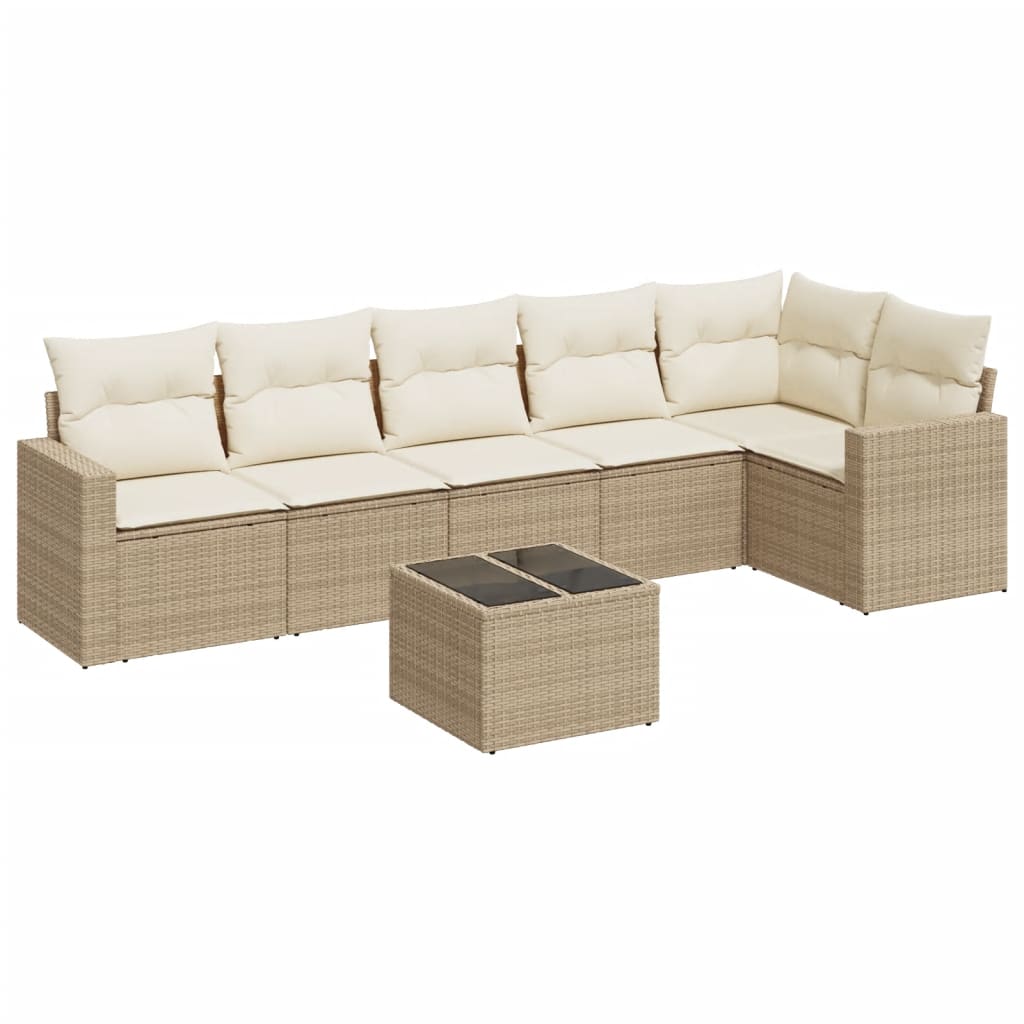 Set Divani da Giardino 7 pz con Cuscini Beige in Polyrattan