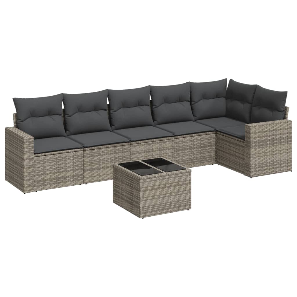 Set Divani da Giardino 7 pz con Cuscini Grigio in Polyrattan