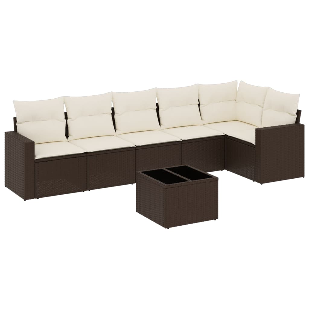 Set Divani da Giardino 7 pz con Cuscini Marrone in Polyrattan