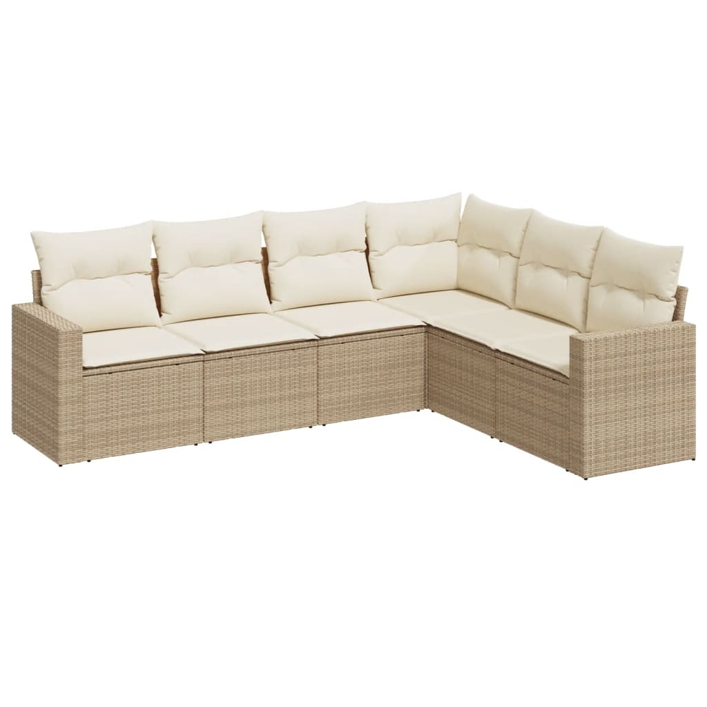 Set Divano da Giardino 6 pz con Cuscini Beige in Polyrattan