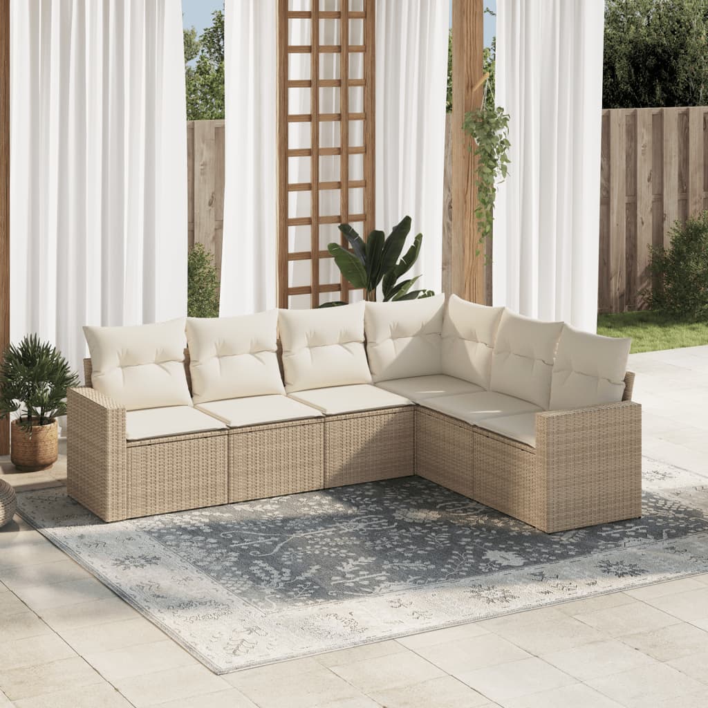 Set Divano da Giardino 6 pz con Cuscini Beige in Polyrattan