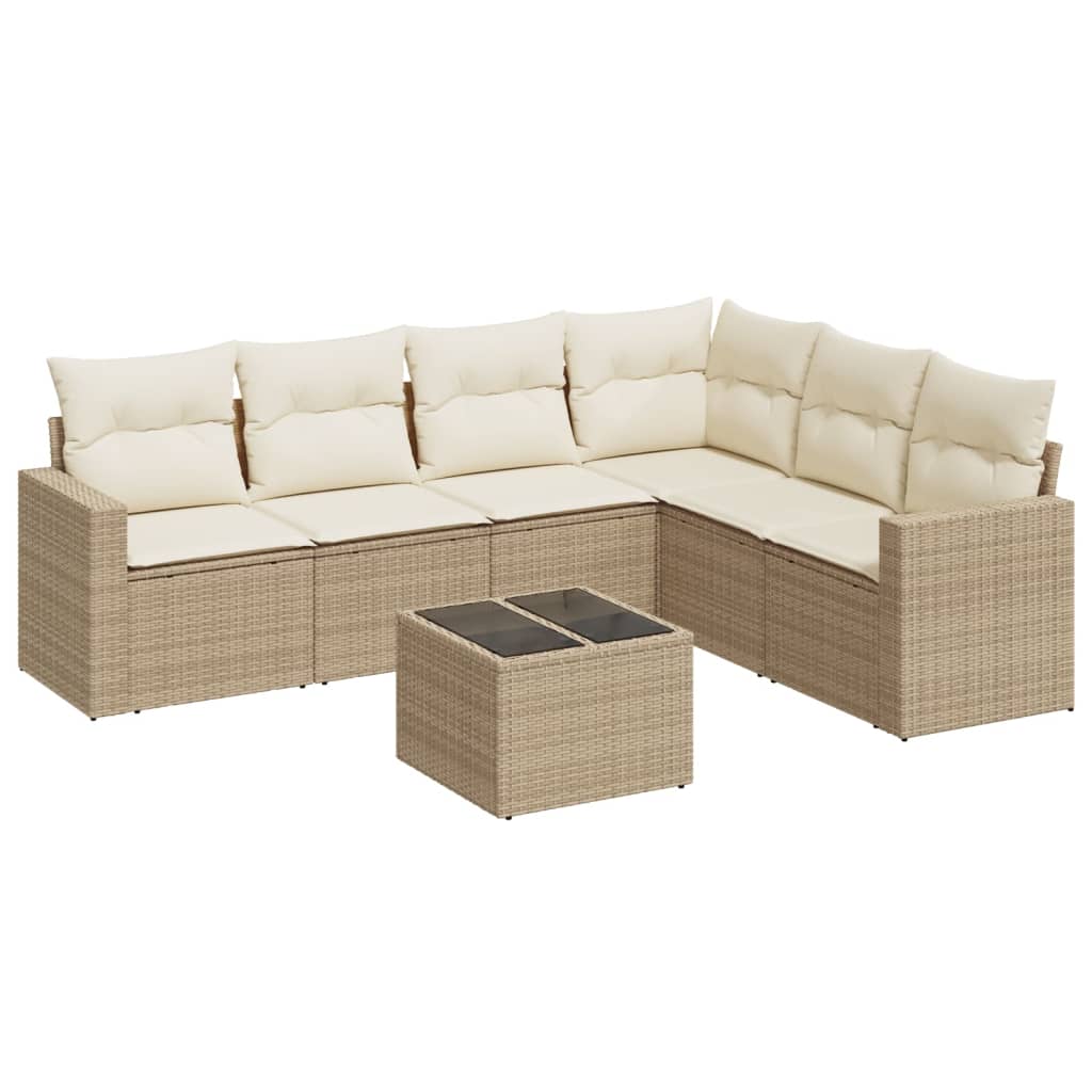 Set Divani da Giardino 7 pz con Cuscini Beige in Polyrattan