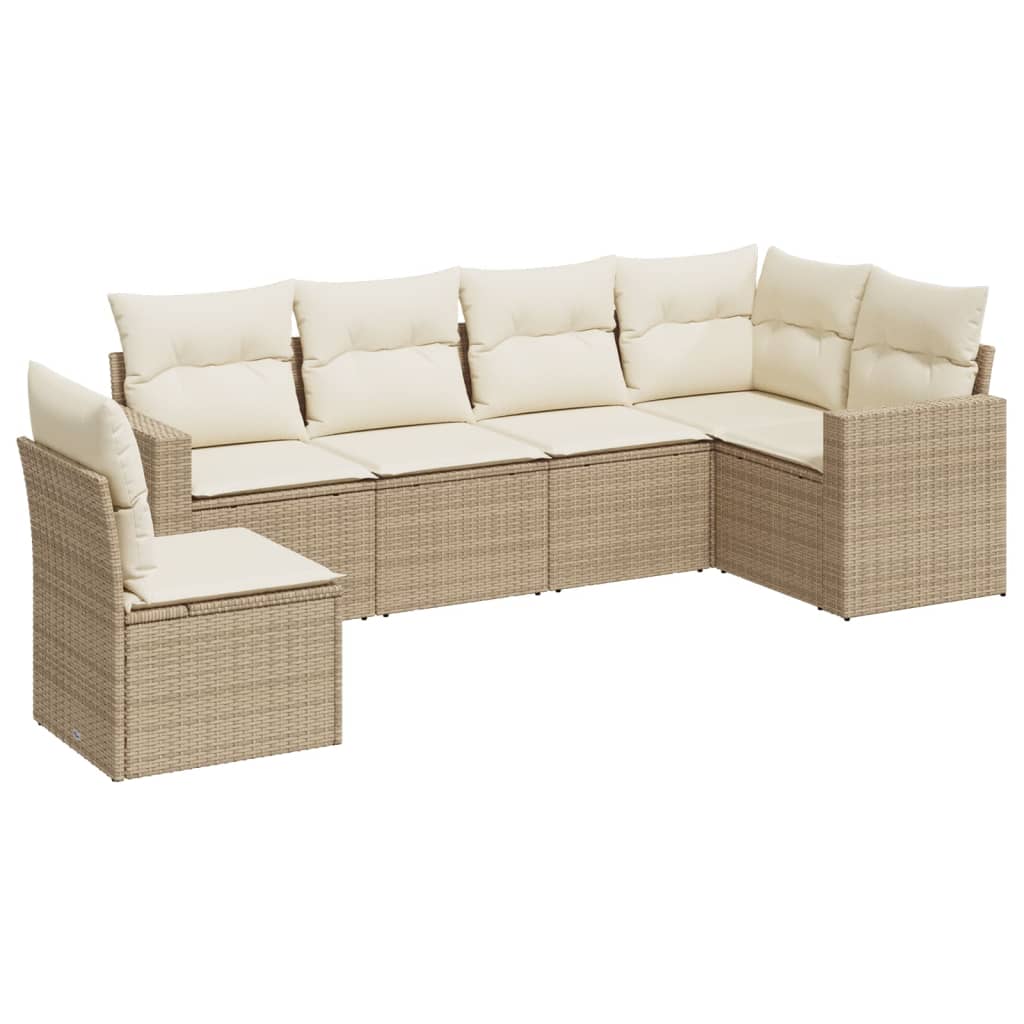 Set Divano da Giardino 6 pz con Cuscini Beige in Polyrattan