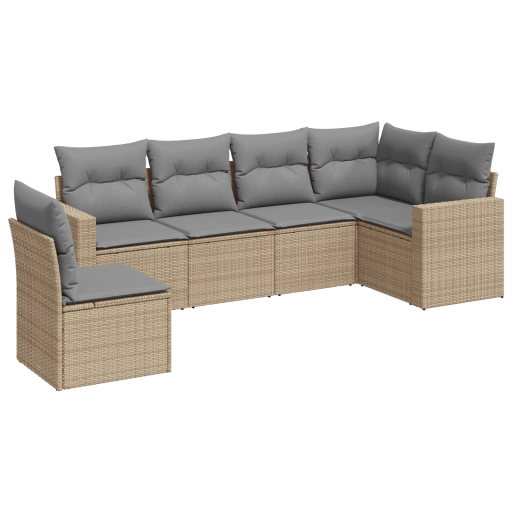 Set Divano da Giardino 6 pz con Cuscini Beige in Polyrattan