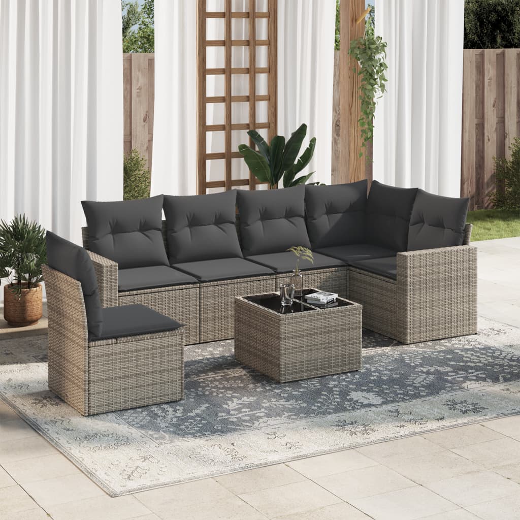 Set Divani da Giardino 7 pz con Cuscini Grigio in Polyrattan