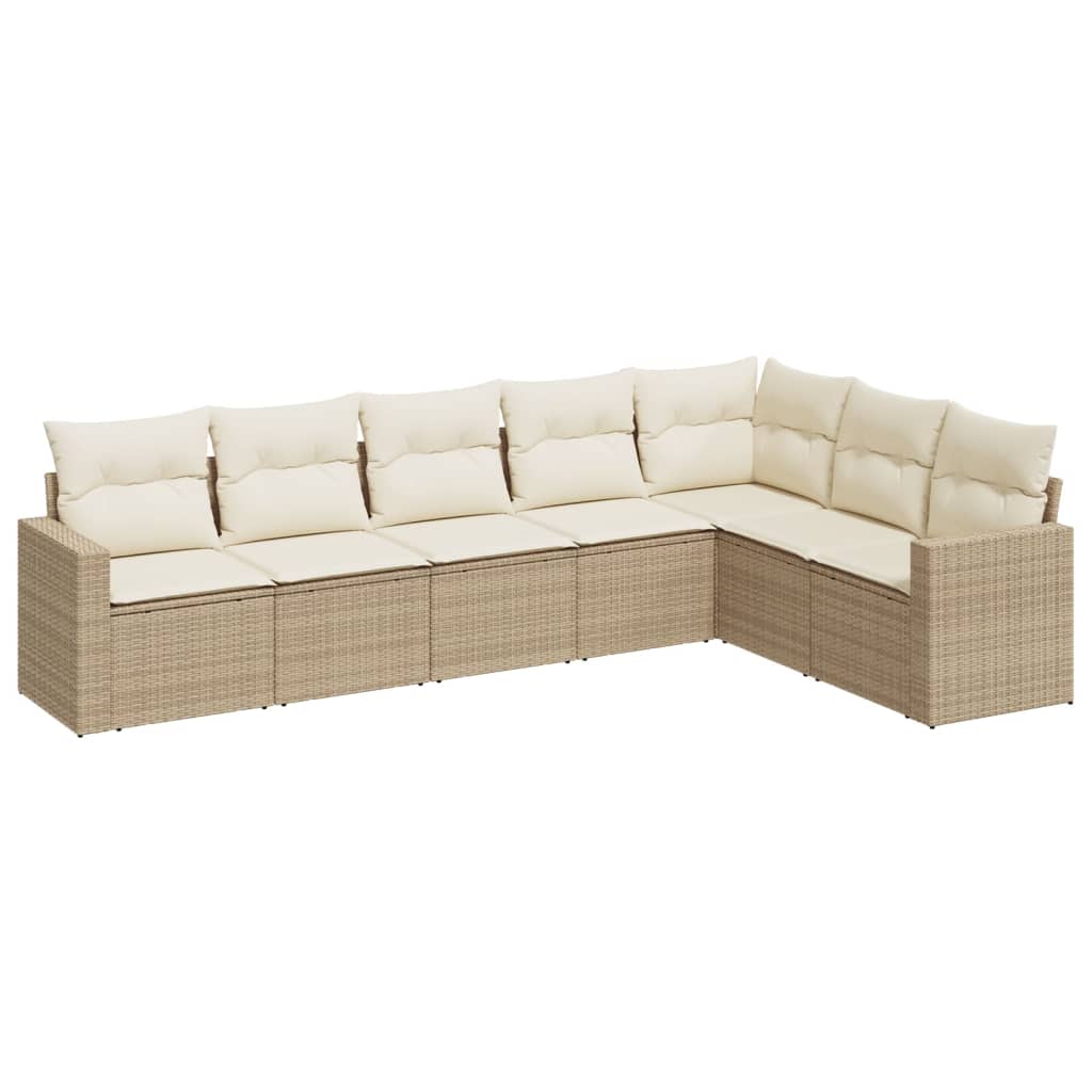 Set Divani da Giardino 7 pz con Cuscini Beige in Polyrattan