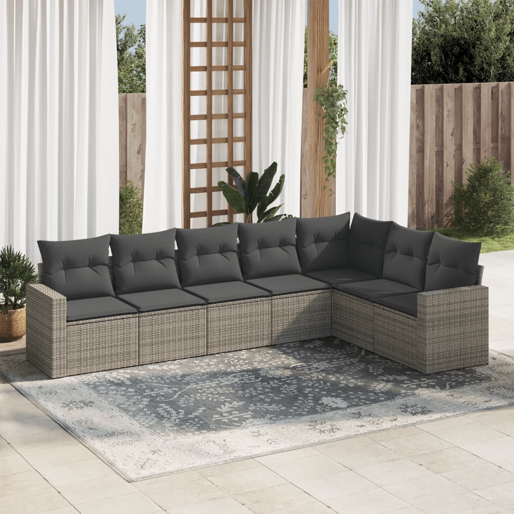 Set Divani da Giardino 7 pz con Cuscini Grigio in Polyrattan