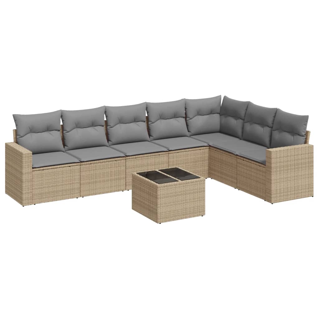 Set Divano da Giardino 8 pz con Cuscini Beige in Polyrattan