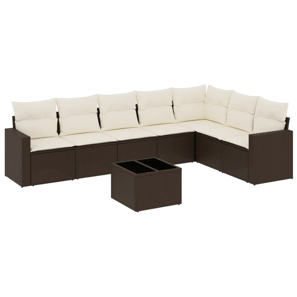 Set Divani da Giardino 8 pz con Cuscini Marrone in Polyrattan