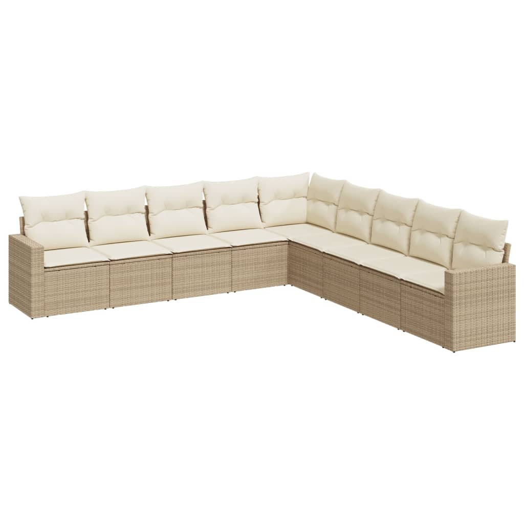 Set Divano da Giardino 9 pz con Cuscini Beige in Polyrattan