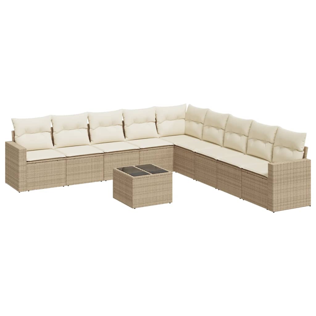 Set Divano da Giardino 10 pz con Cuscini Beige in Polyrattan