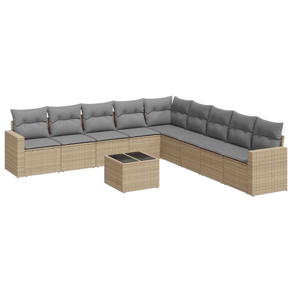 Set Divano da Giardino 10 pz con Cuscini Beige in Polyrattan