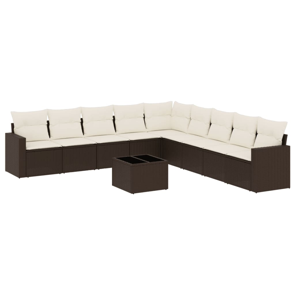 Set Divani da Giardino 10pz con Cuscini in Polyrattan Marrone