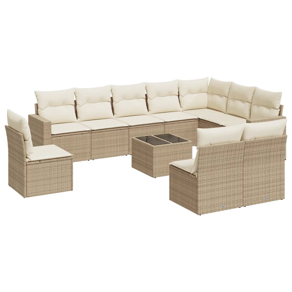 Set Divani da Giardino 11 pz con Cuscini Beige in Polyrattan