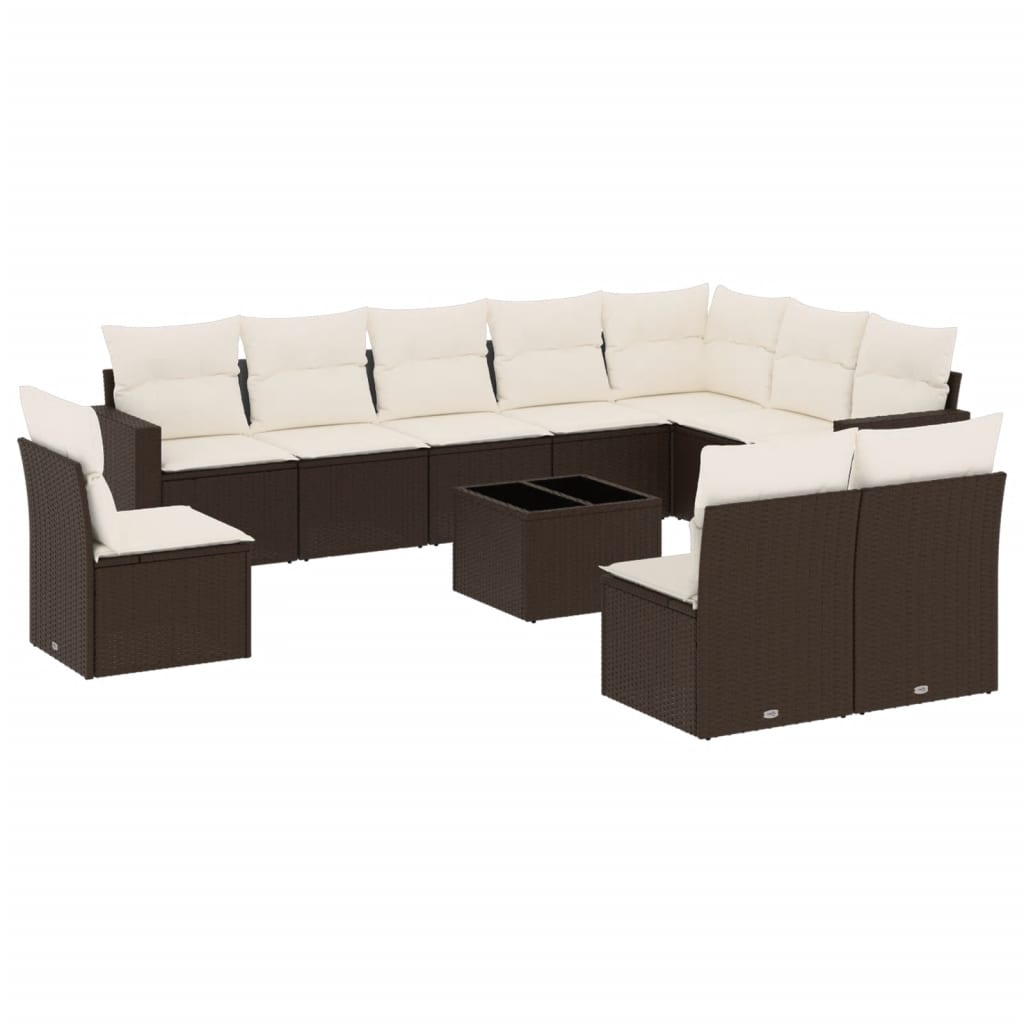 Set Divani da Giardino 11 pz con Cuscini Polyrattan Marrone