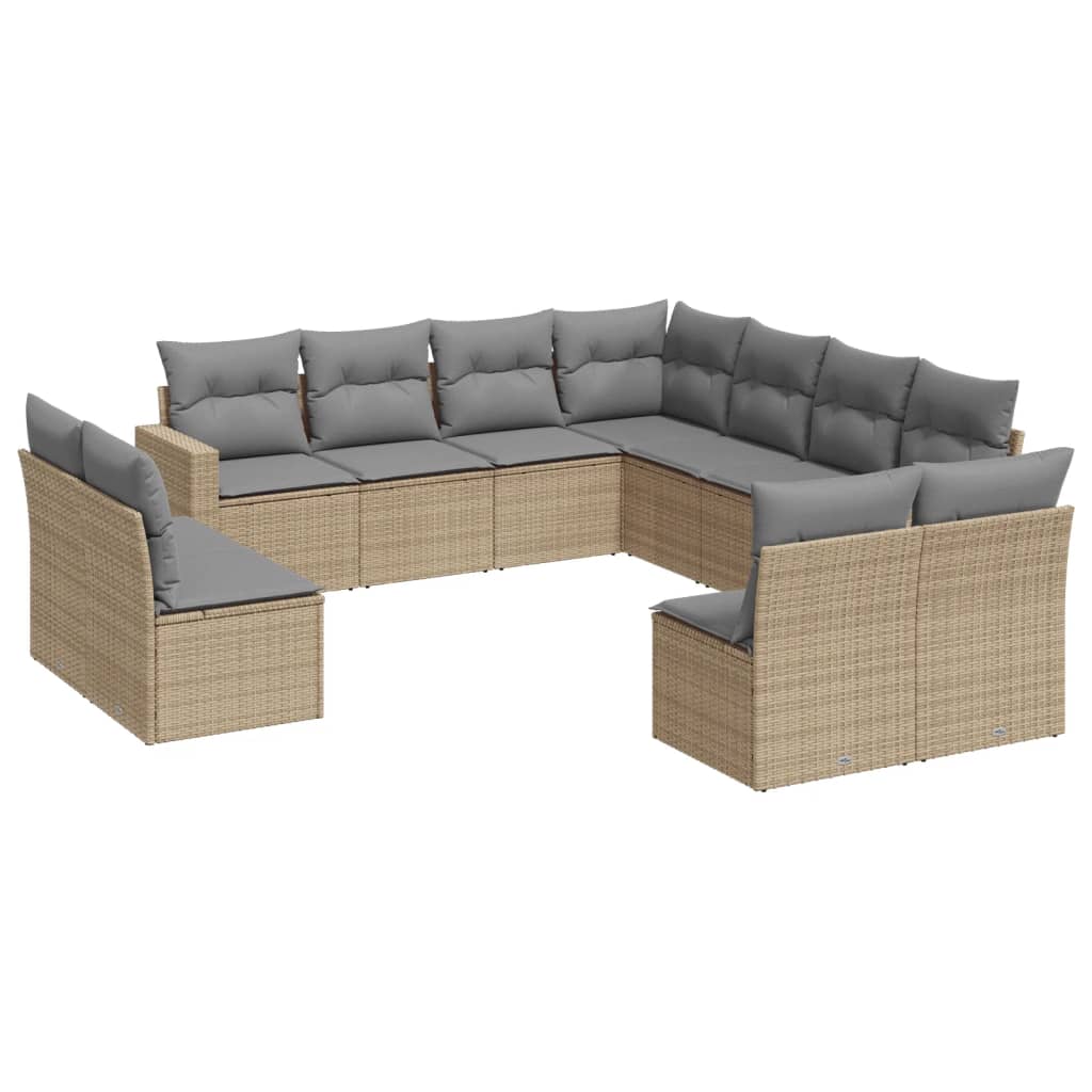 Set Divani da Giardino 11 pz con Cuscini Beige in Polyrattan