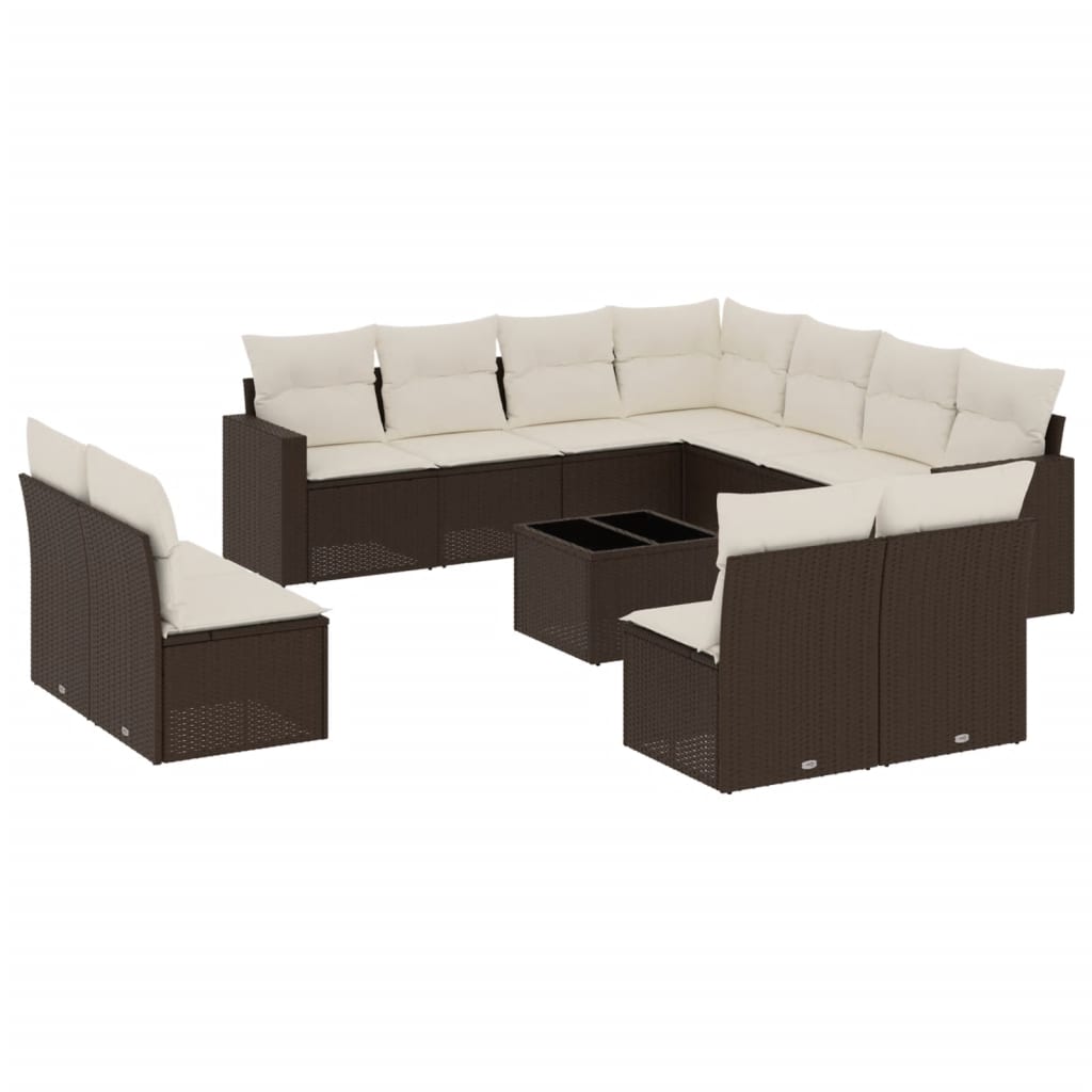 Set Divani da Giardino 12 pz con Cuscini Marrone in Polyrattan