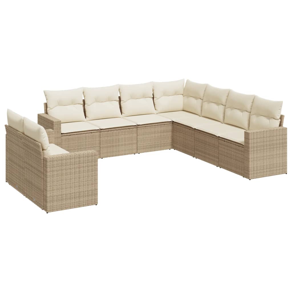 Set Divano da Giardino 9 pz con Cuscini Beige in Polyrattan