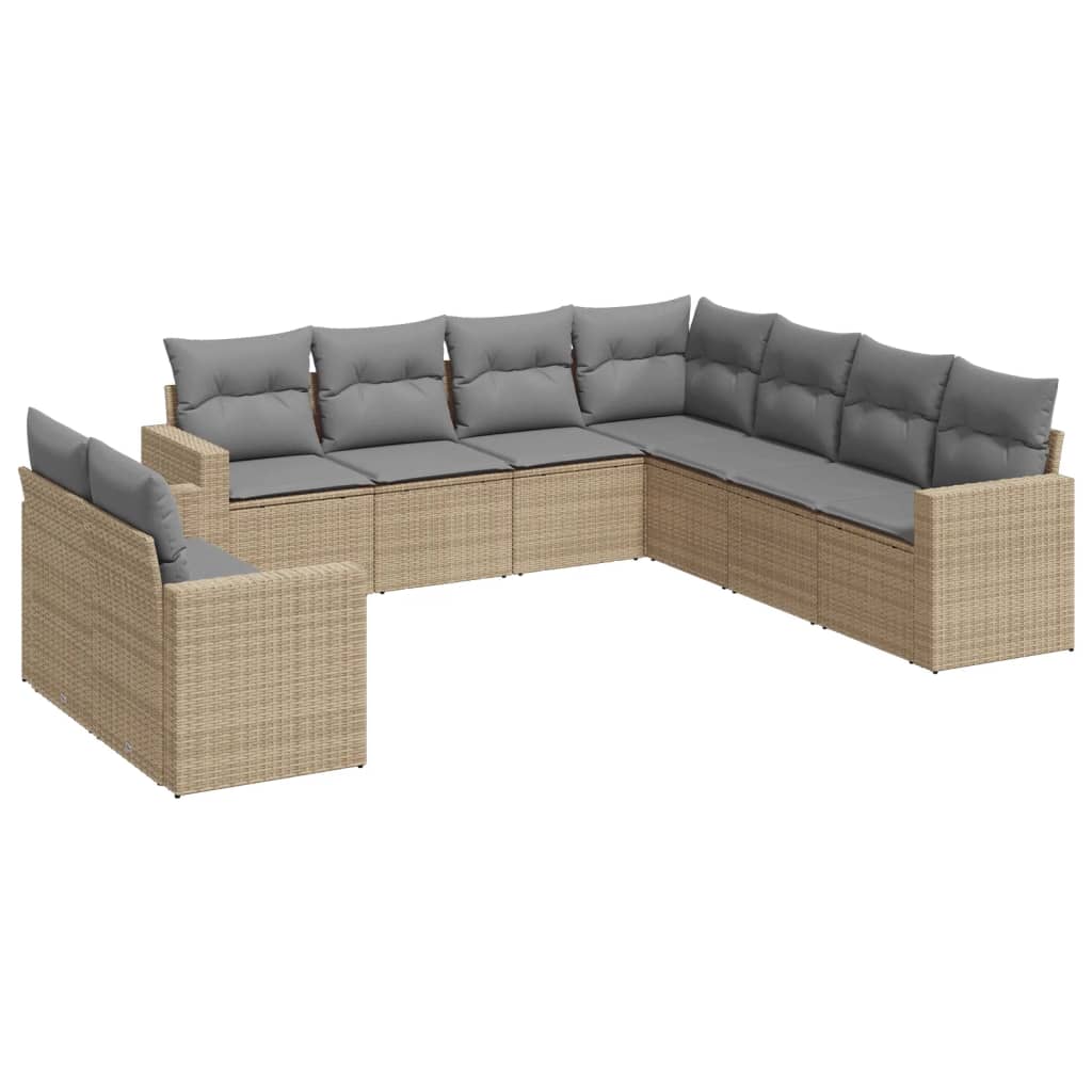 Set Divano da Giardino 9 pz con Cuscini Beige in Polyrattan