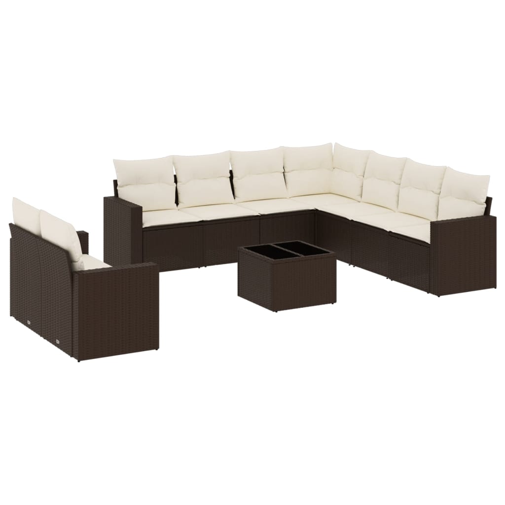 Set Divani da Giardino 10pz con Cuscini in Polyrattan Marrone