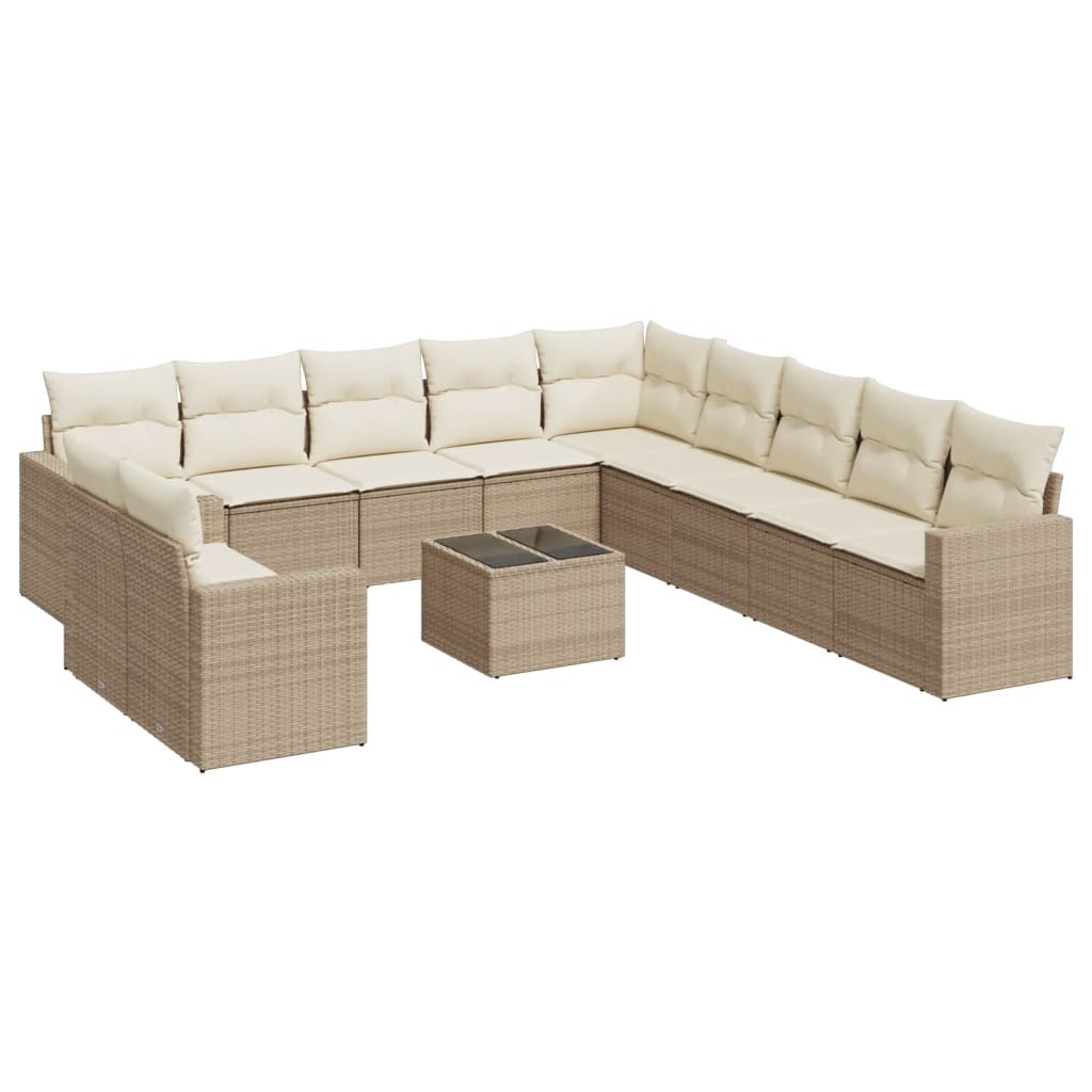 Set Divani da Giardino 12 pz con Cuscini Beige in Polyrattan