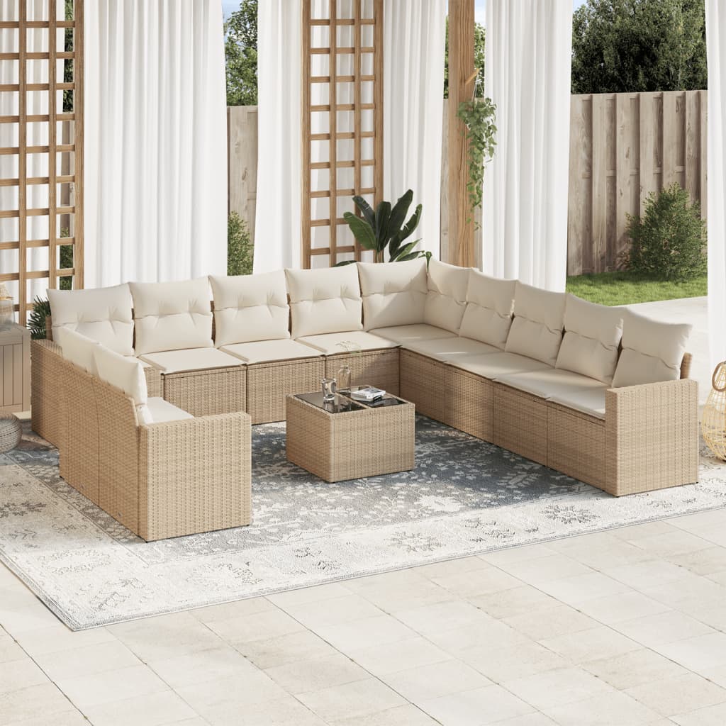 Set Divani da Giardino 12 pz con Cuscini Beige in Polyrattan