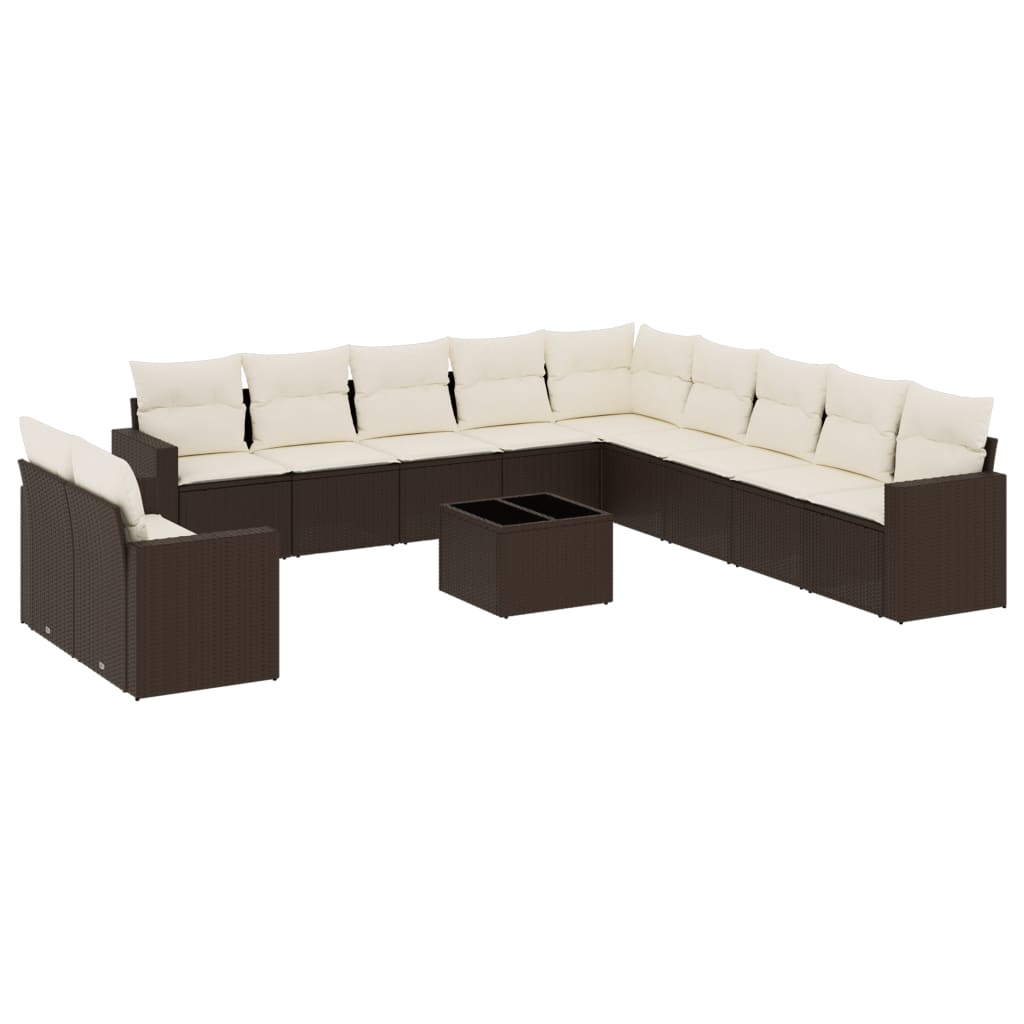 Set Divani da Giardino 12 pz con Cuscini Marrone in Polyrattan