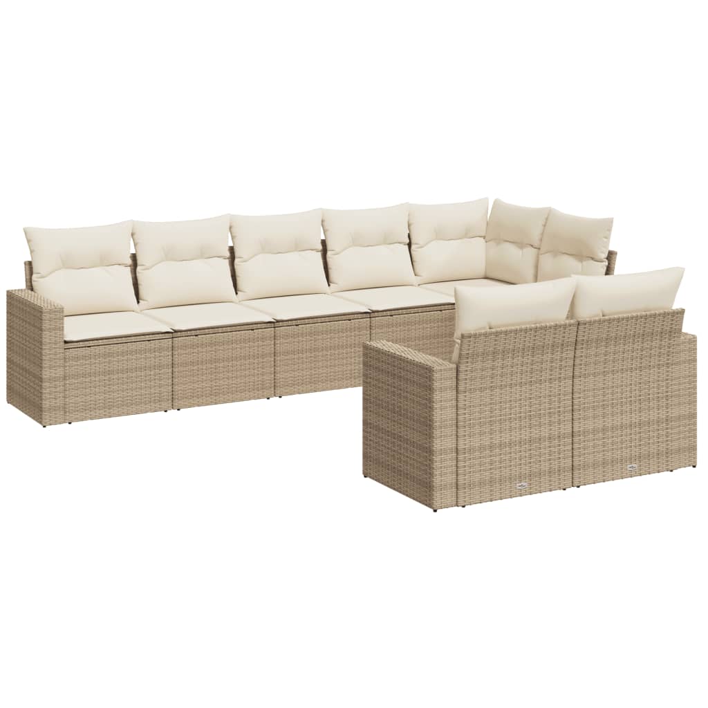 Set Divano da Giardino 8 pz con Cuscini Beige in Polyrattan