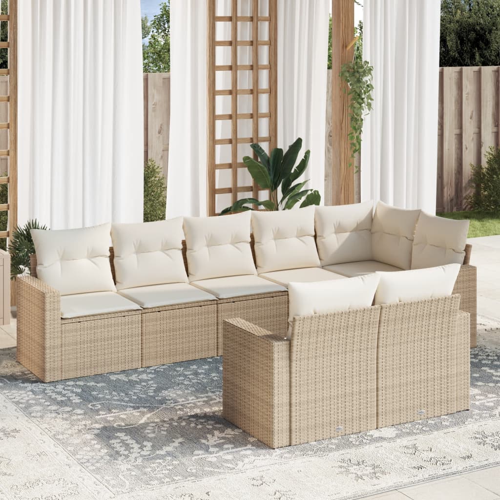 Set Divano da Giardino 8 pz con Cuscini Beige in Polyrattan