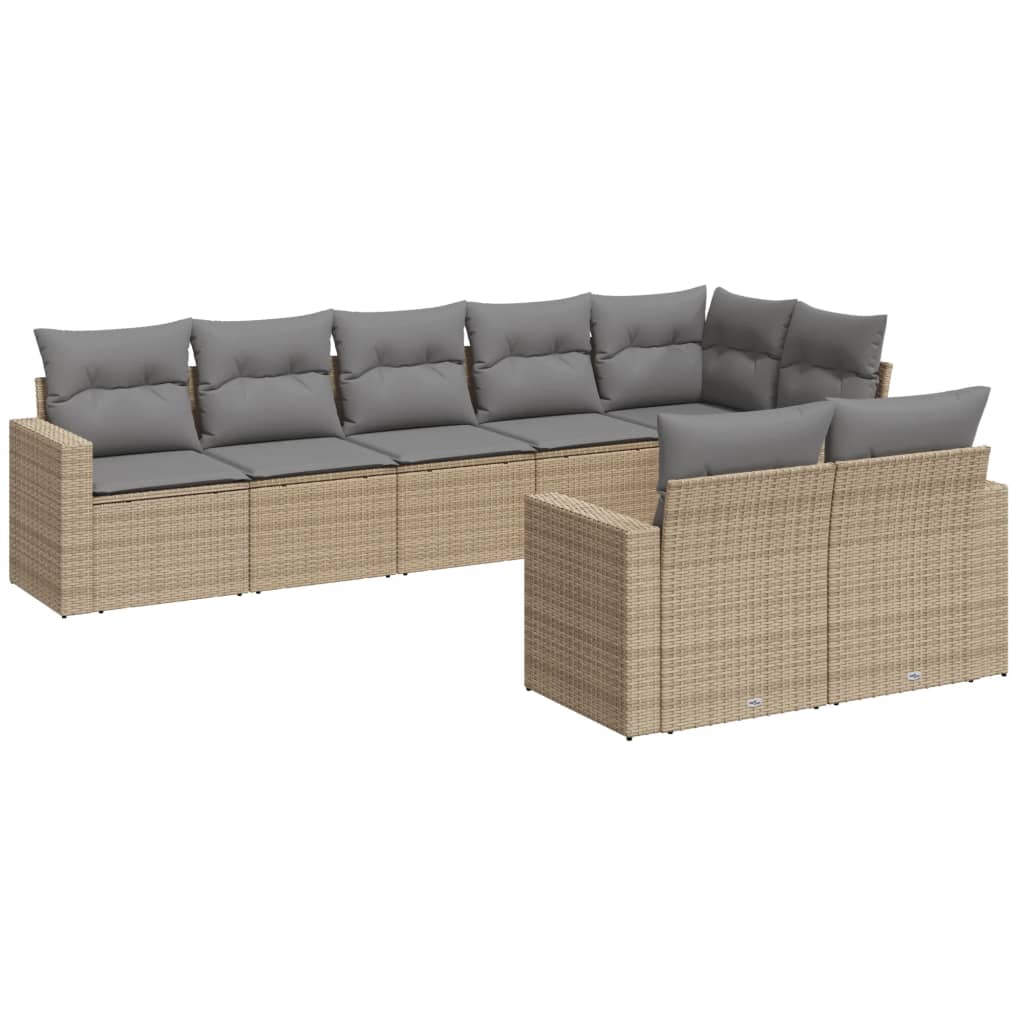 Set Divano da Giardino 8 pz con Cuscini Beige in Polyrattan