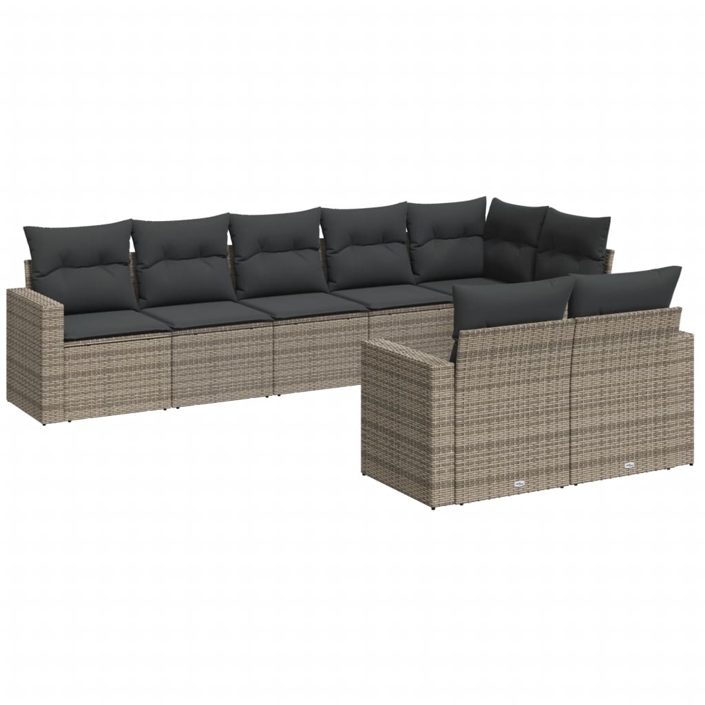 Set Divano da Giardino 8 pz con Cuscini Grigio in Polyrattan