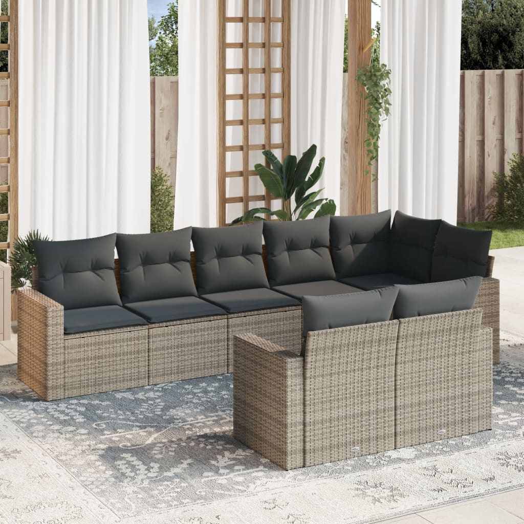 Set Divano da Giardino 8 pz con Cuscini Grigio in Polyrattan